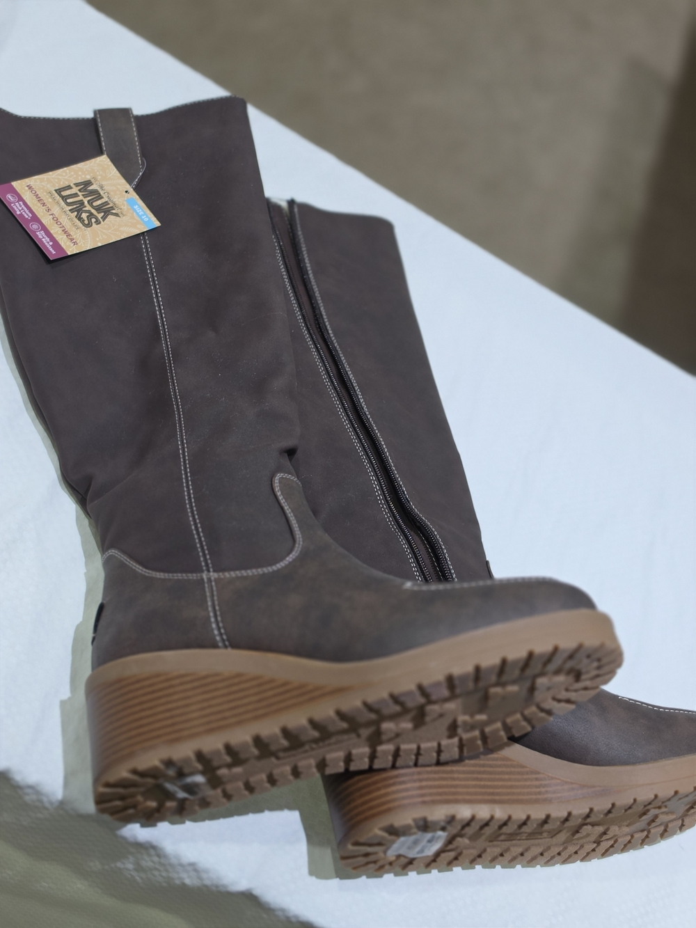Muk Luks Tall Wedge-Heeled Brown Boots with Side Zip NWT